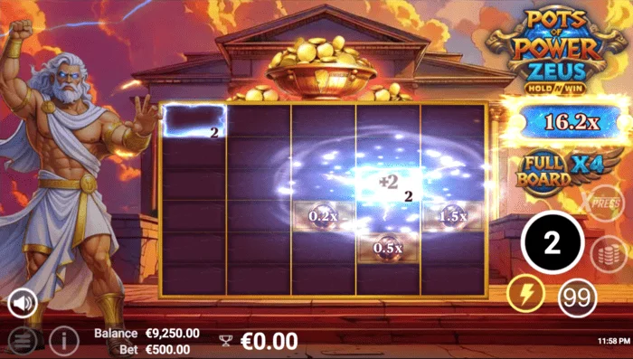 Pots of Power: Zeus - ekran igre u bonus modu